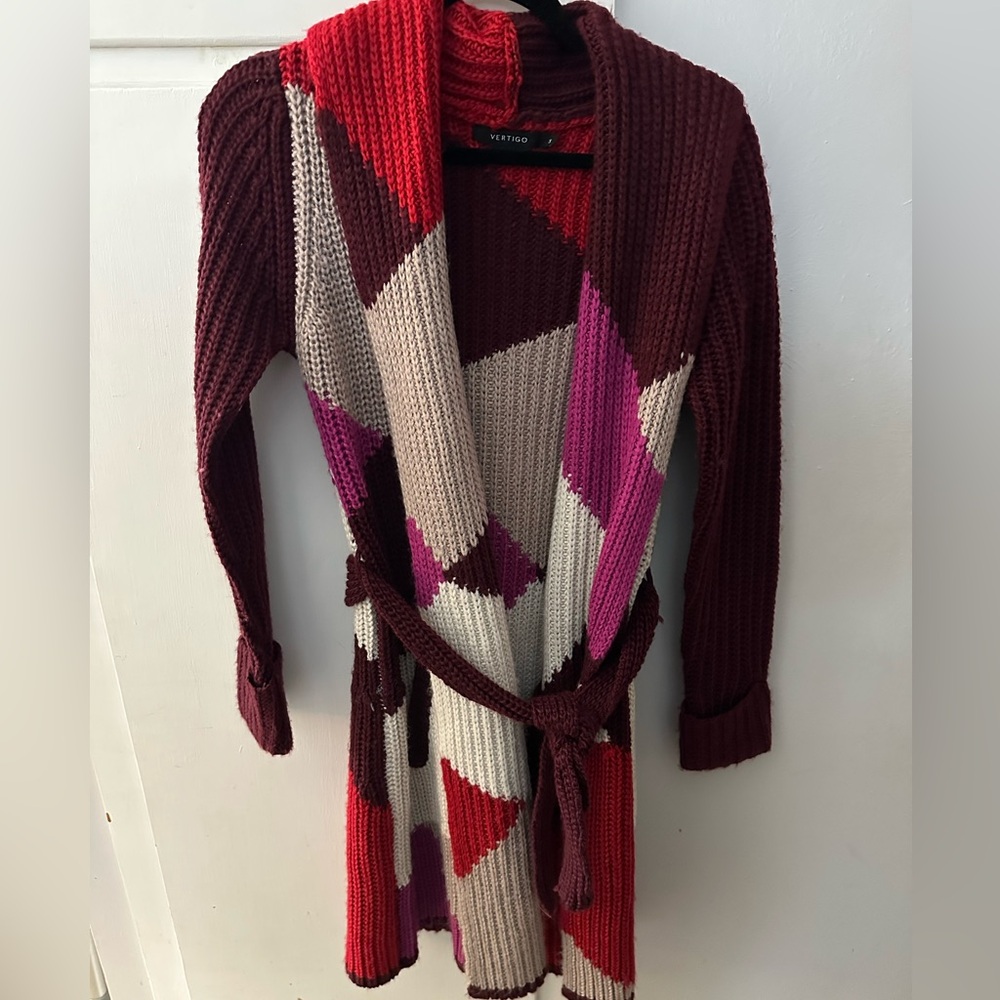 Vertigo women’s sz S colorful colorblock long sweater cardigan